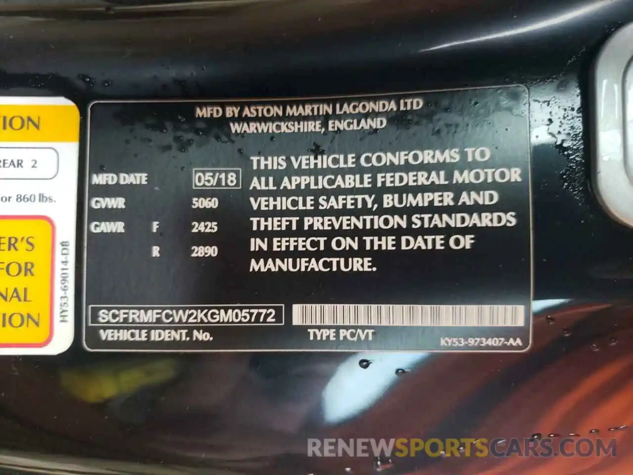 10 Photograph of a damaged car SCFRMFCW2KGM05772 ASTON MARTIN ALL MODELS 2019