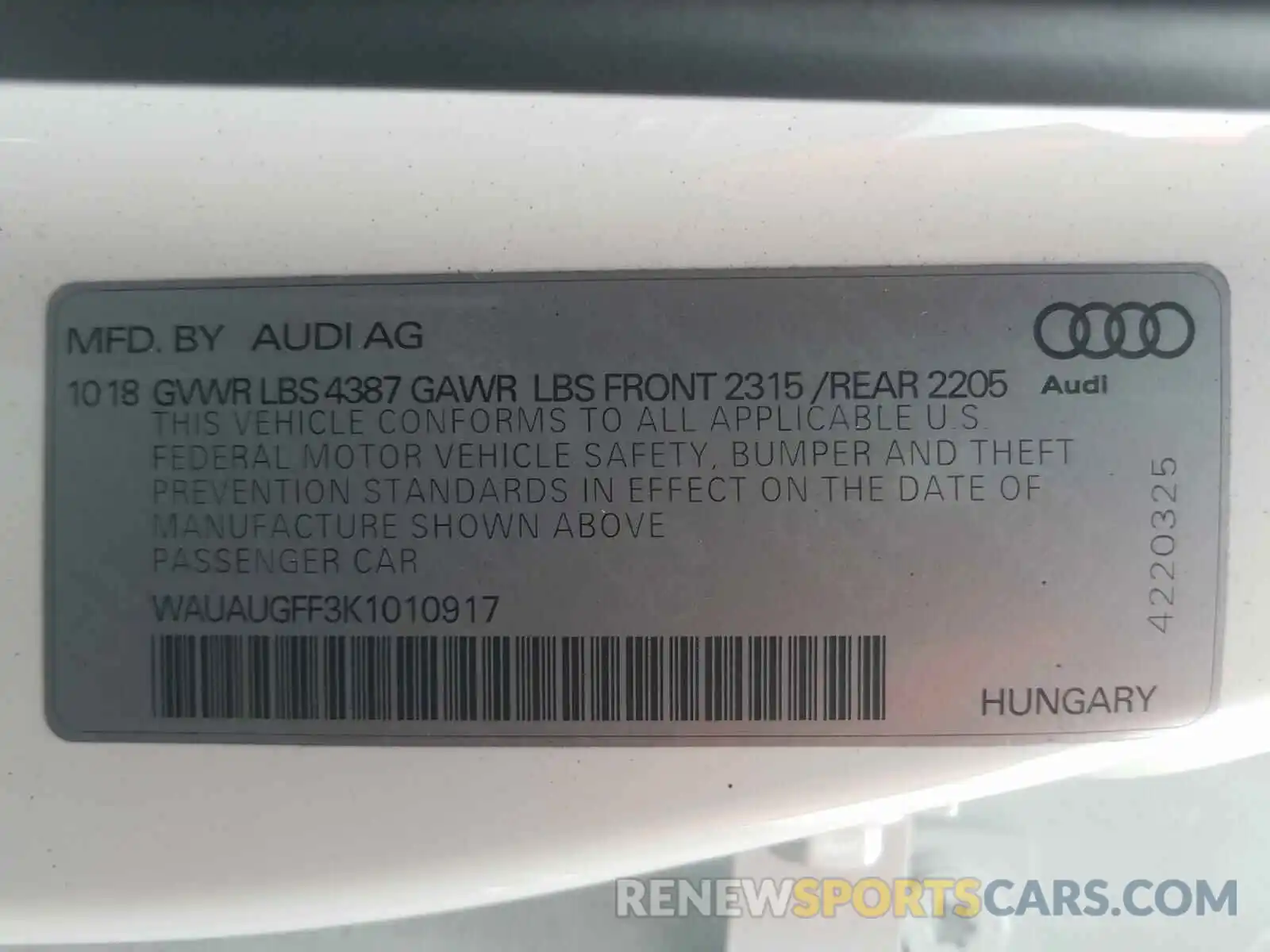 10 Photograph of a damaged car WAUAUGFF3K1010917 AUDI A3 2019