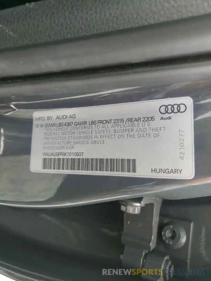 10 Photograph of a damaged car WAUAUGFF6K1010507 AUDI A3 2019