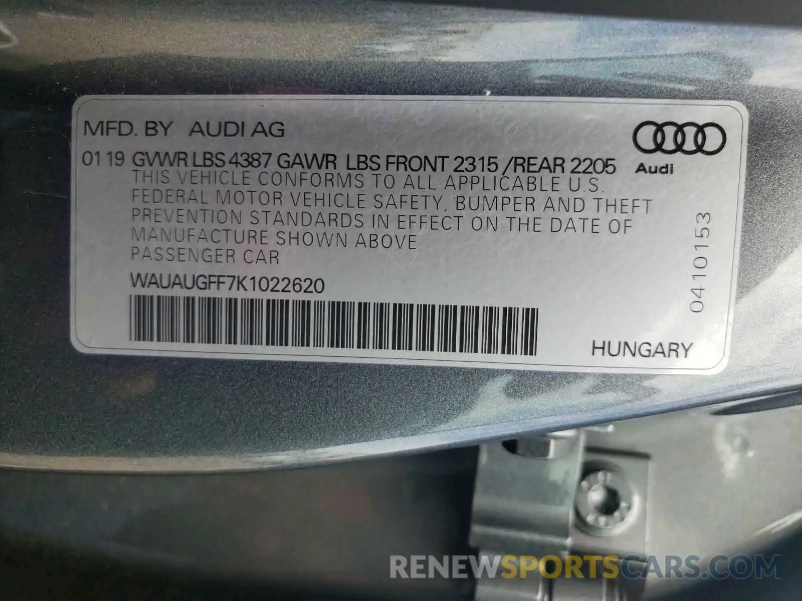 10 Photograph of a damaged car WAUAUGFF7K1022620 AUDI A3 2019