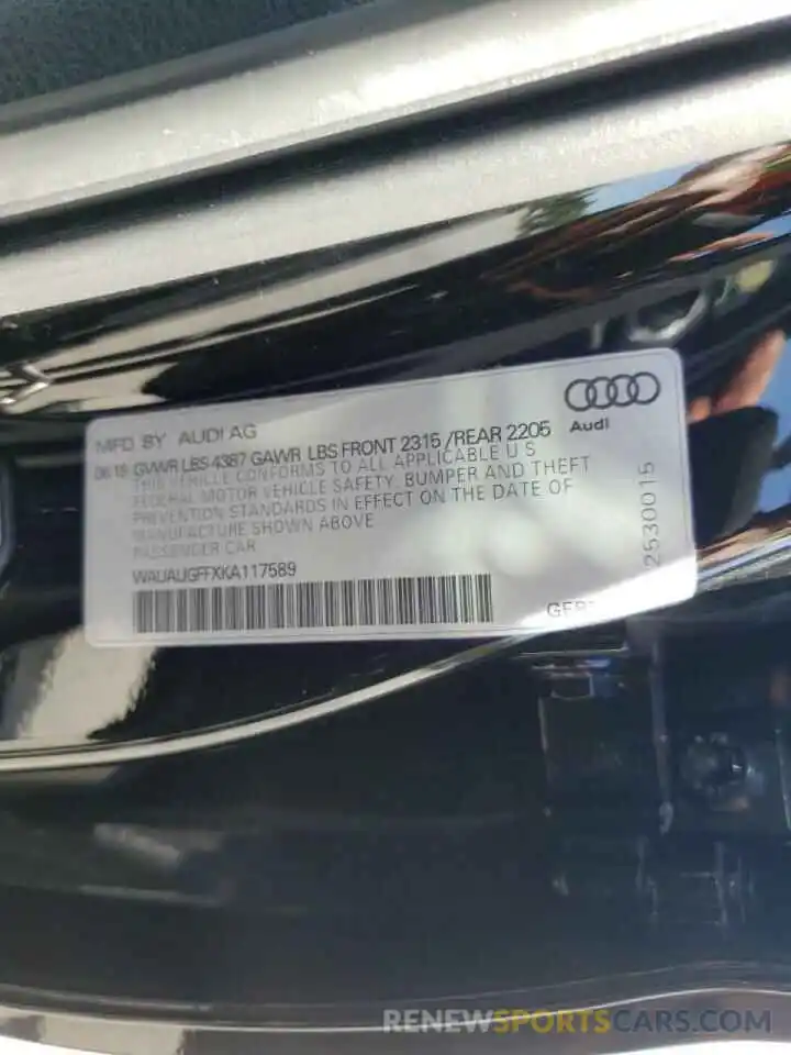 10 Photograph of a damaged car WAUAUGFFXKA117589 AUDI A3 2019