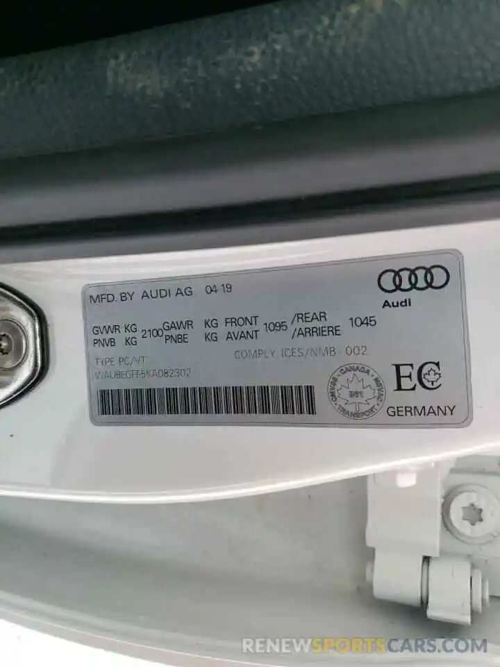 10 Фотография поврежденного автомобиля WAUBEGFF5KA082302 AUDI A3 2019