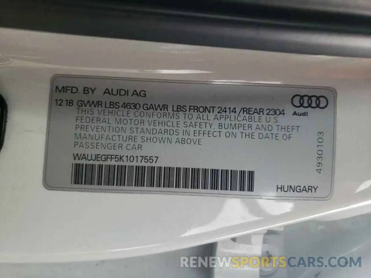 10 Фотография поврежденного автомобиля WAUJEGFF5K1017557 AUDI A3 2019