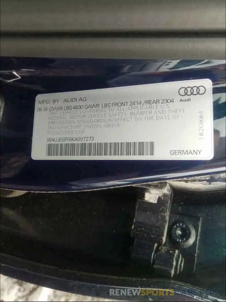 10 Фотография поврежденного автомобиля WAUJEGFF6KA097273 AUDI A3 2019