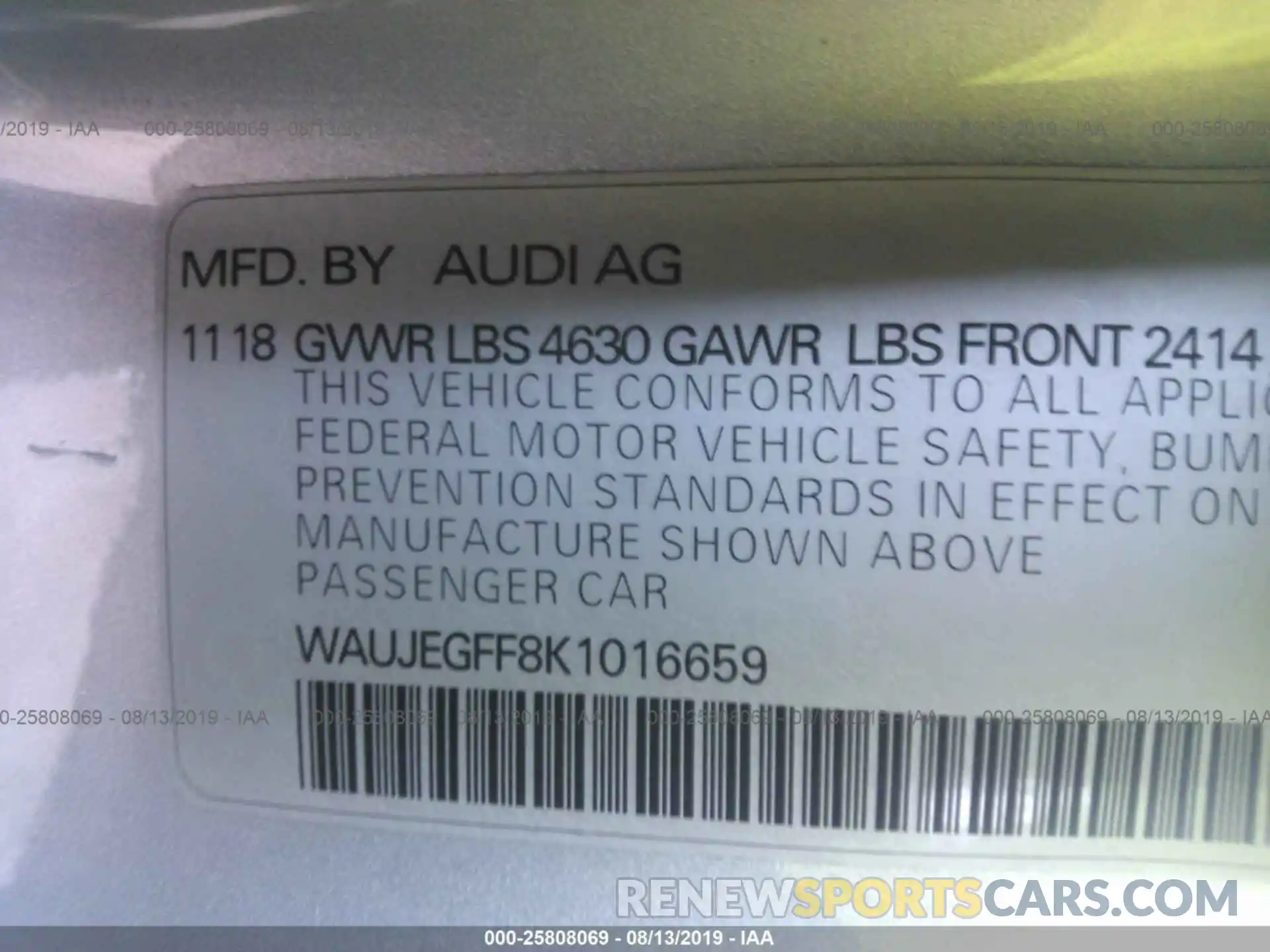 9 Photograph of a damaged car WAUJEGFF8K1016659 AUDI A3 2019