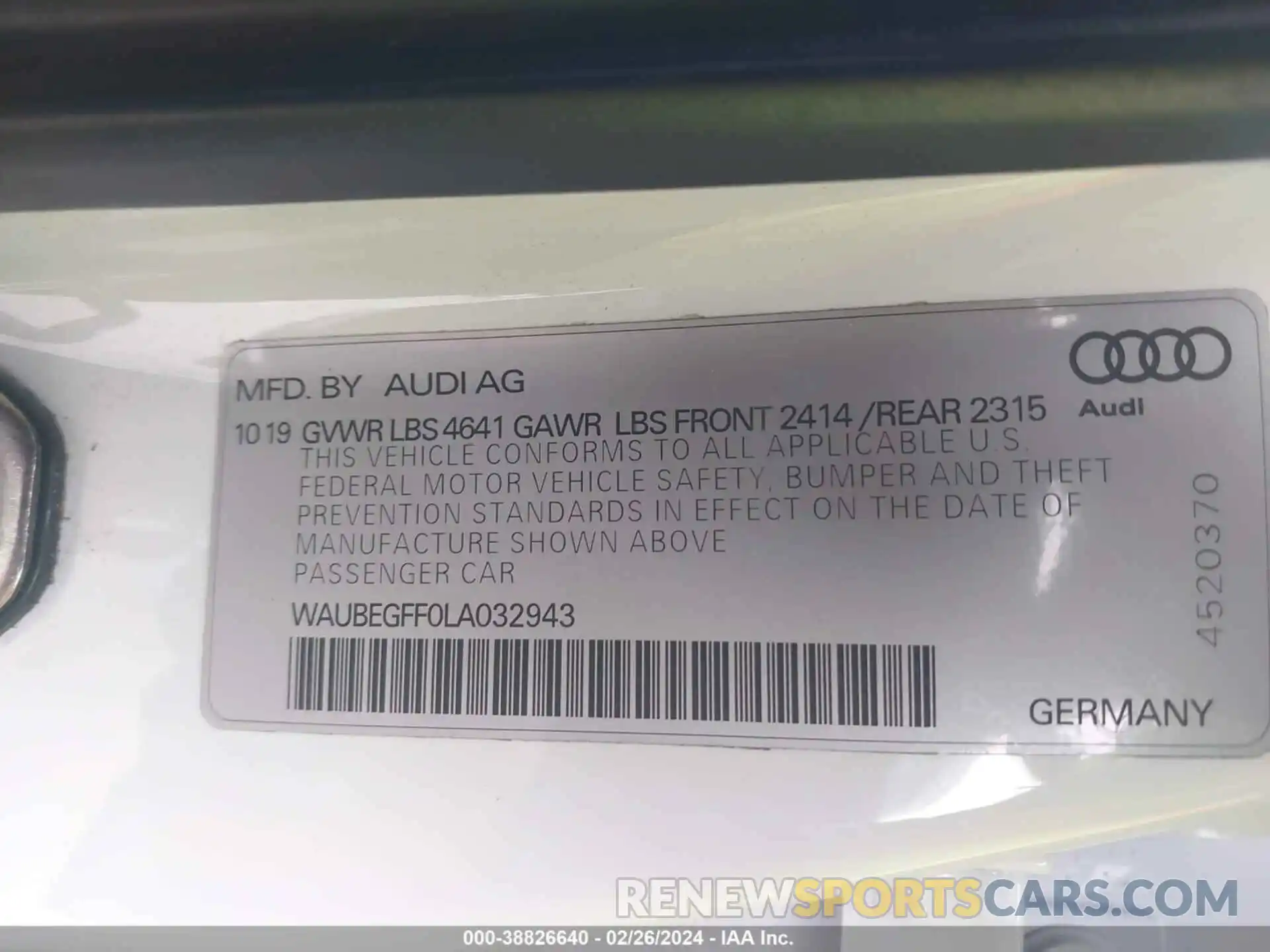 9 Photograph of a damaged car WAUBEGFF0LA032943 AUDI A3 2020