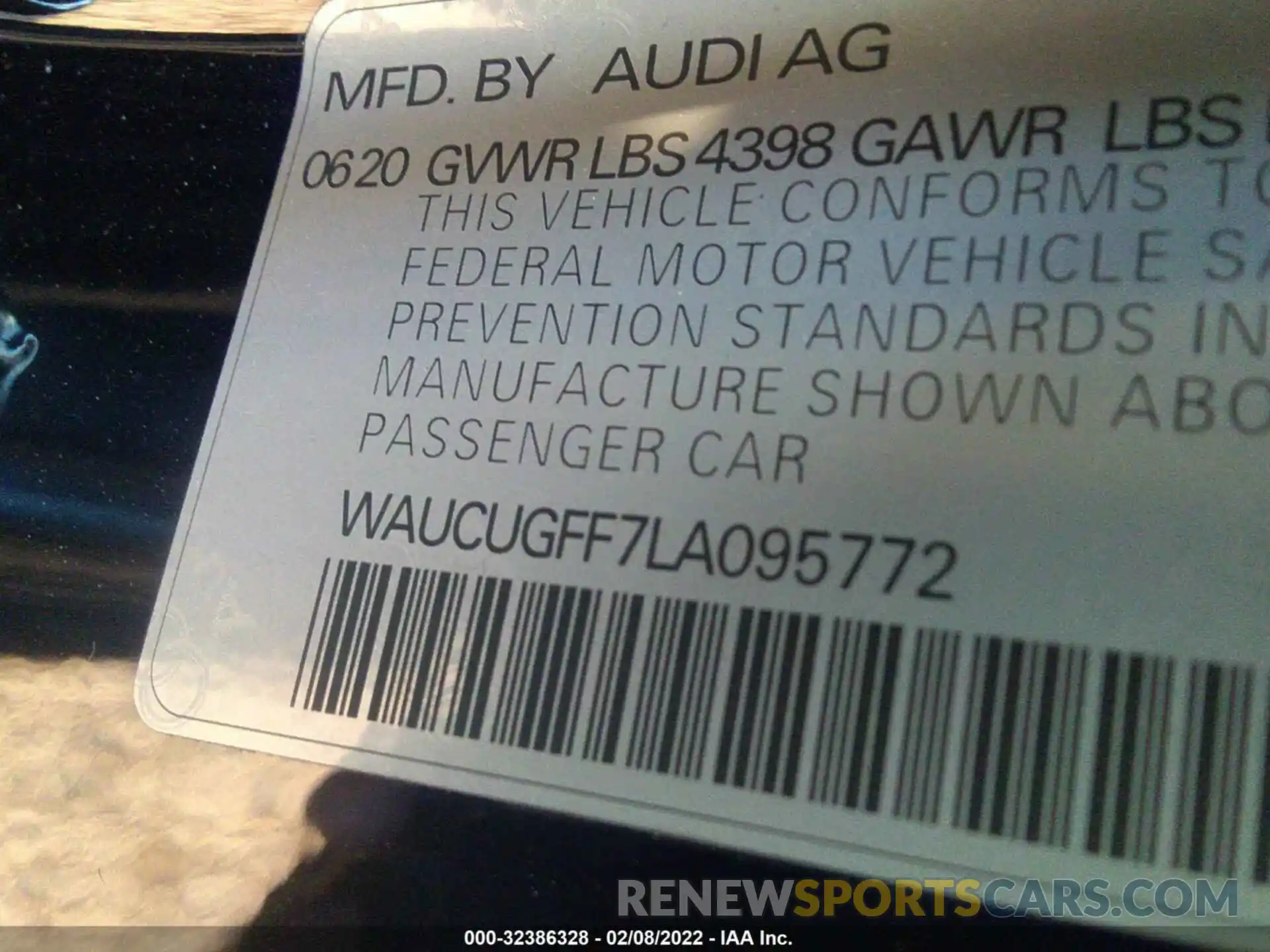 9 Photograph of a damaged car WAUCUGFF7LA095772 AUDI A3 SEDAN 2020