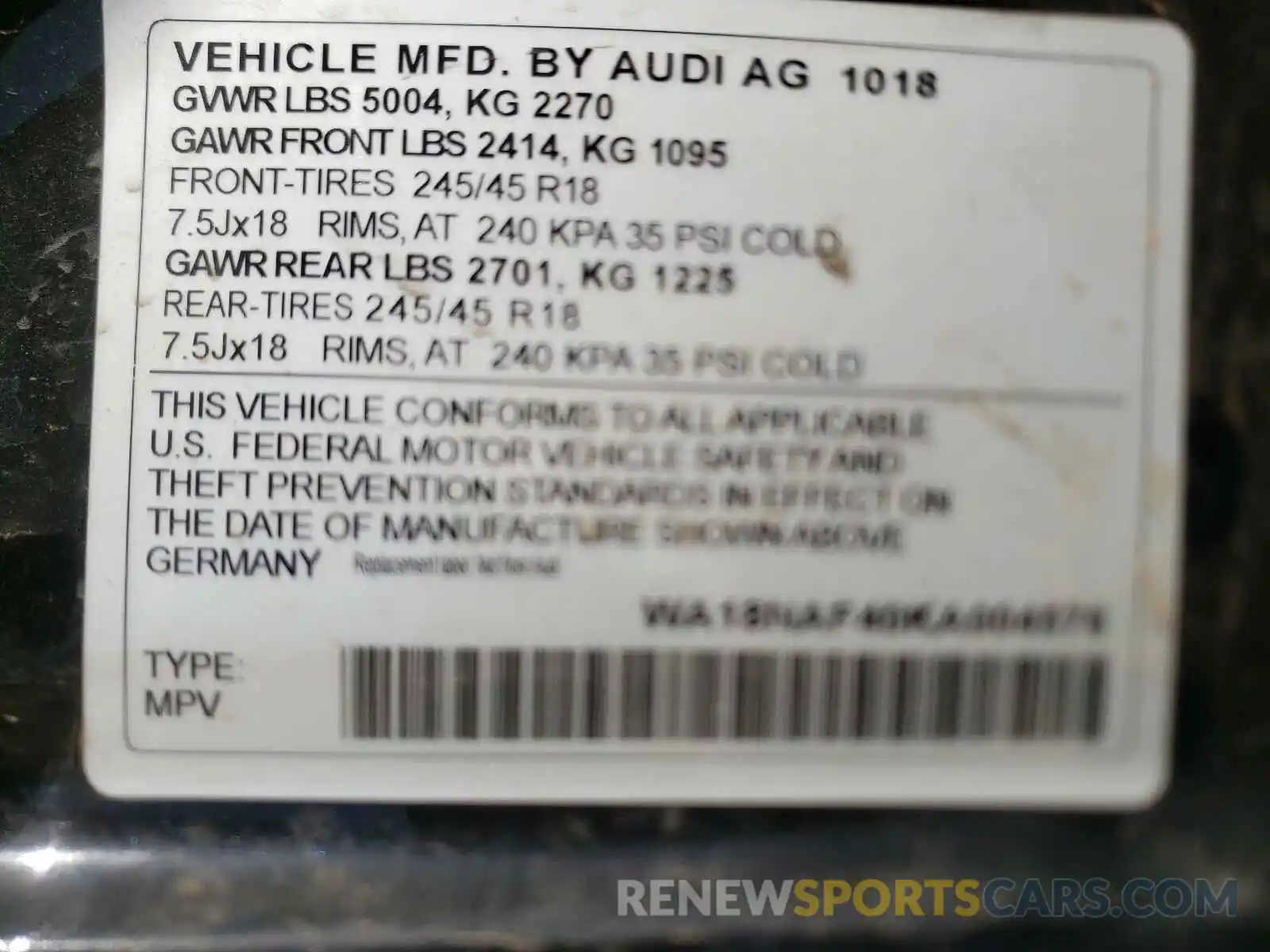 10 Photograph of a damaged car WA18NAF40KA004576 AUDI A4 2019