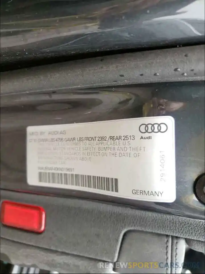 10 Photograph of a damaged car WAUENAF40KN019691 AUDI A4 2019