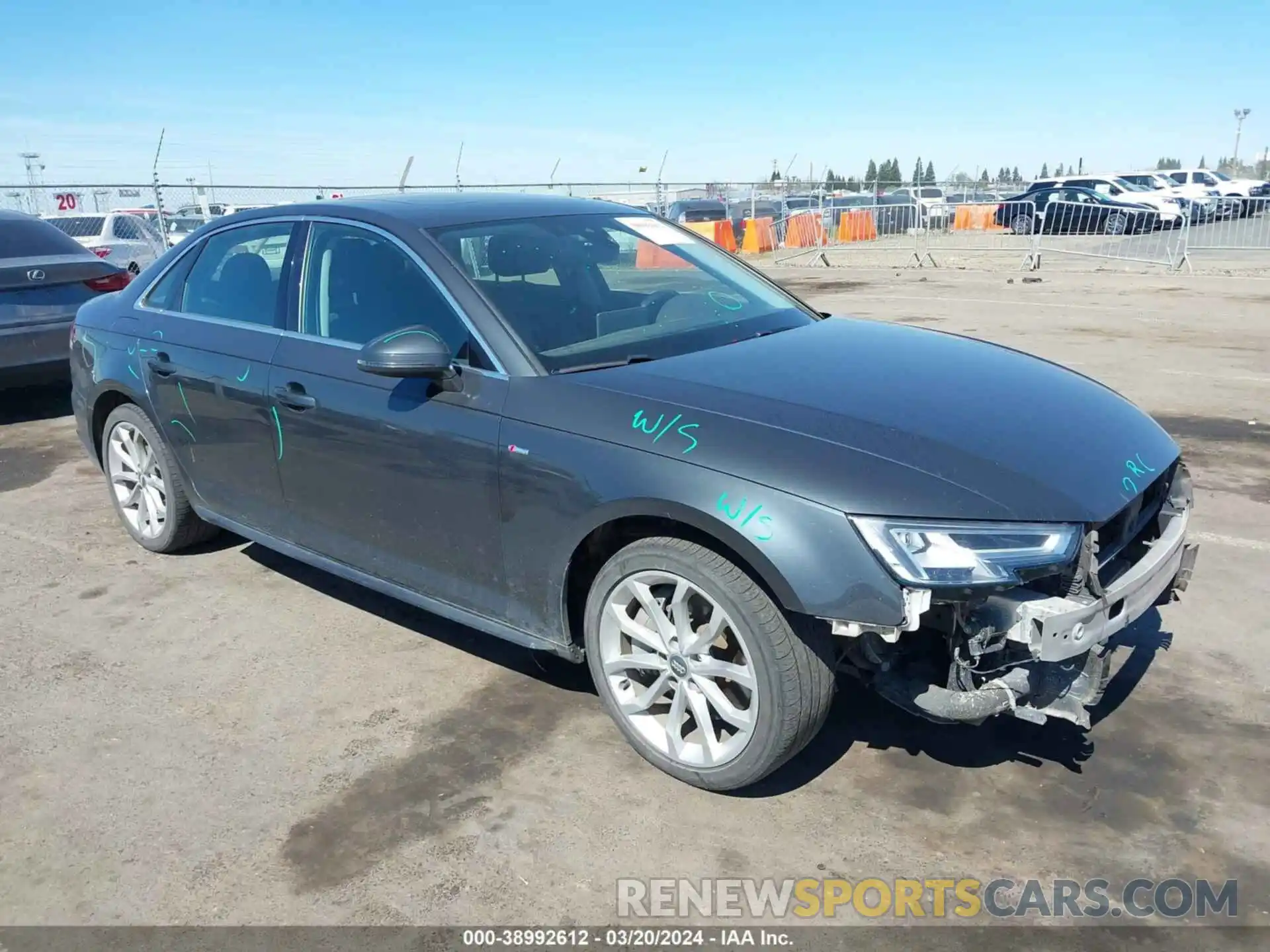 1 Photograph of a damaged car WAUENAF47KN015489 AUDI A4 2019