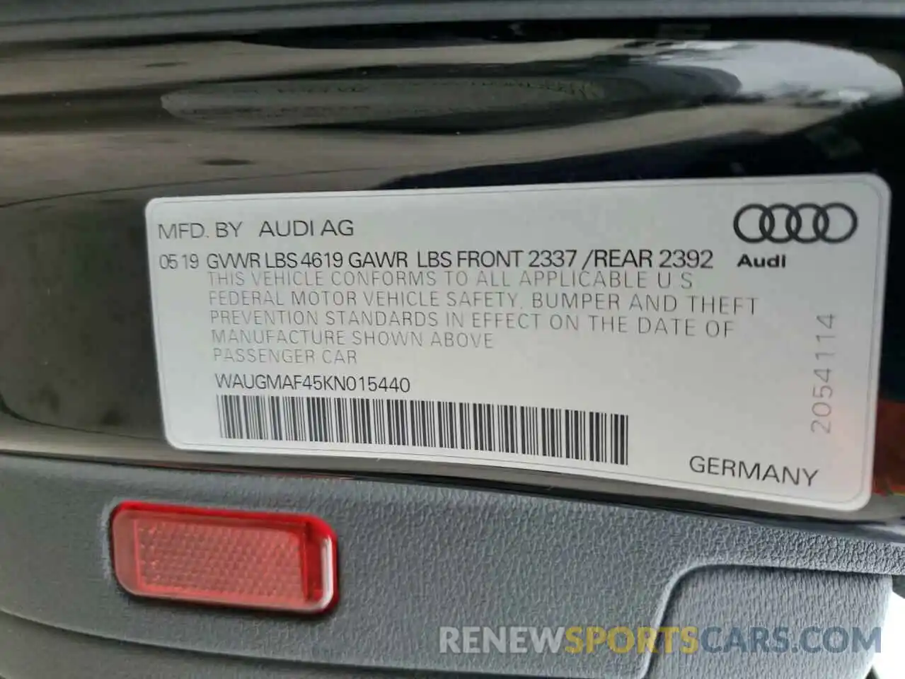 12 Photograph of a damaged car WAUGMAF45KN015440 AUDI A4 2019