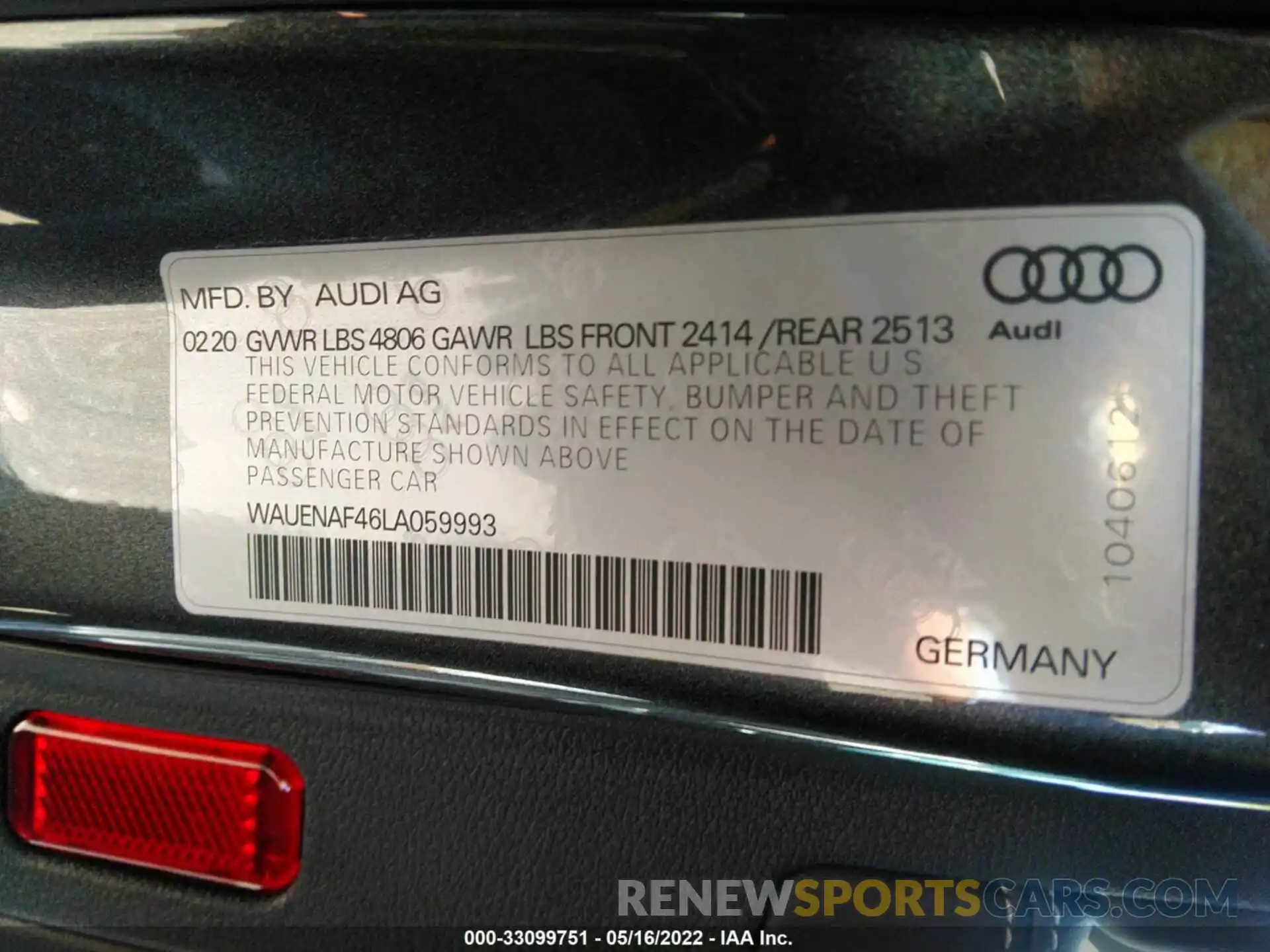 9 Фотография поврежденного автомобиля WAUENAF46LA059993 AUDI A4 2020