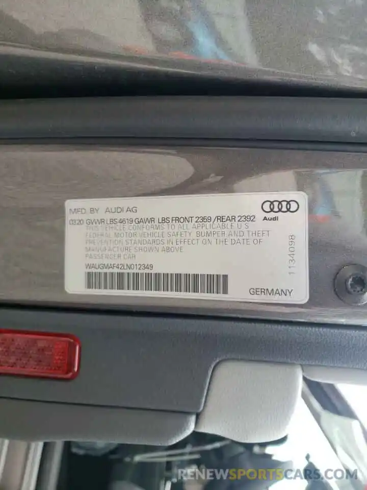 10 Фотография поврежденного автомобиля WAUGMAF42LN012349 AUDI A4 2020