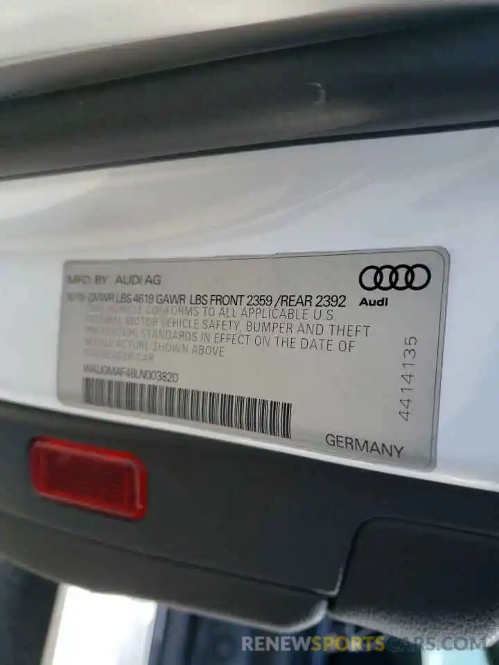 10 Фотография поврежденного автомобиля WAUGMAF48LN003820 AUDI A4 2020