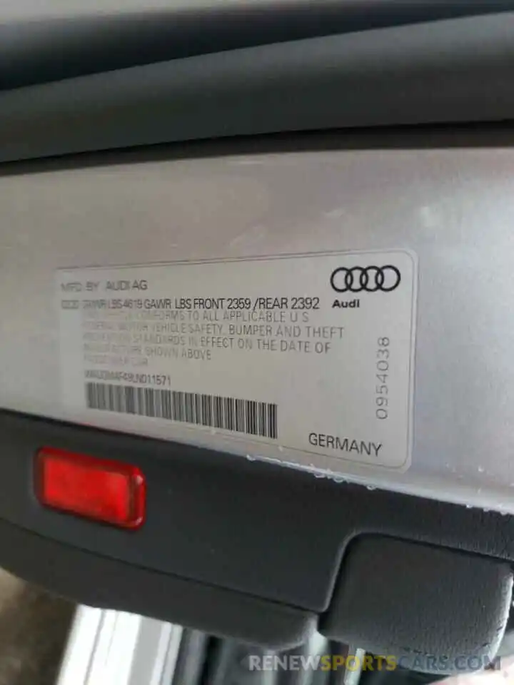 10 Фотография поврежденного автомобиля WAUGMAF49LN011571 AUDI A4 2020