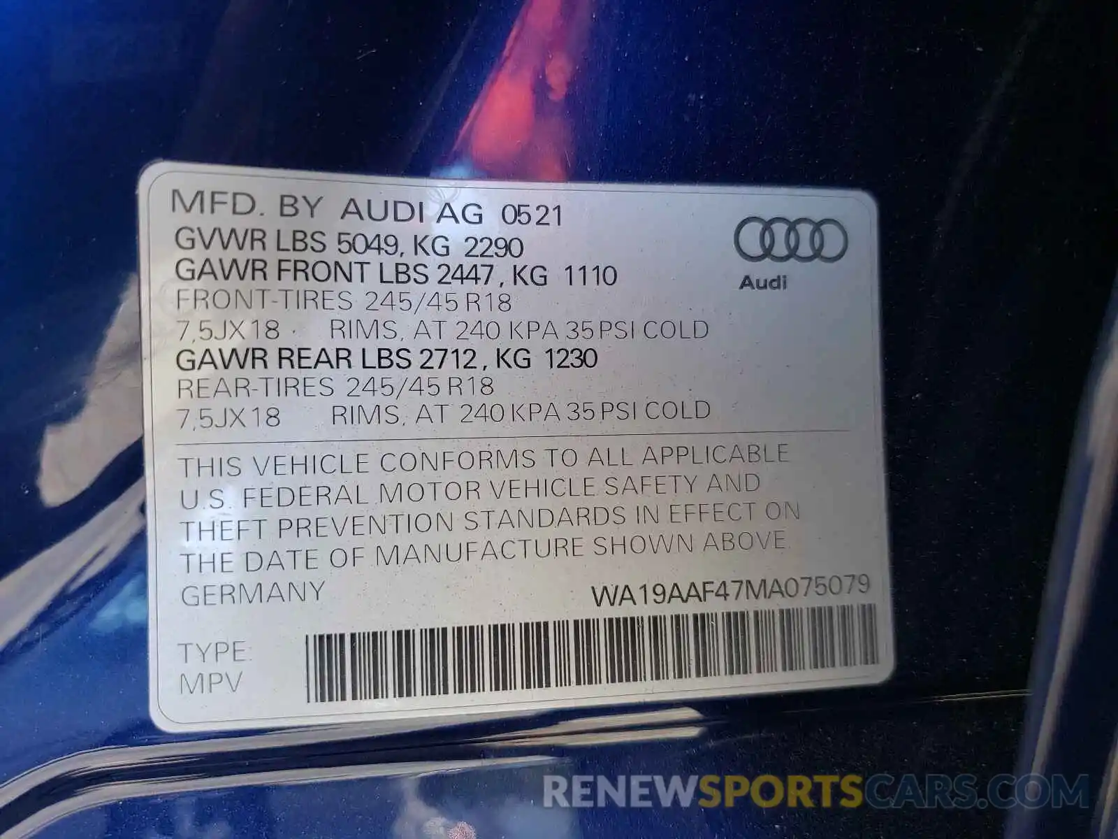 10 Фотография поврежденного автомобиля WA19AAF47MA075079 AUDI A4 2021