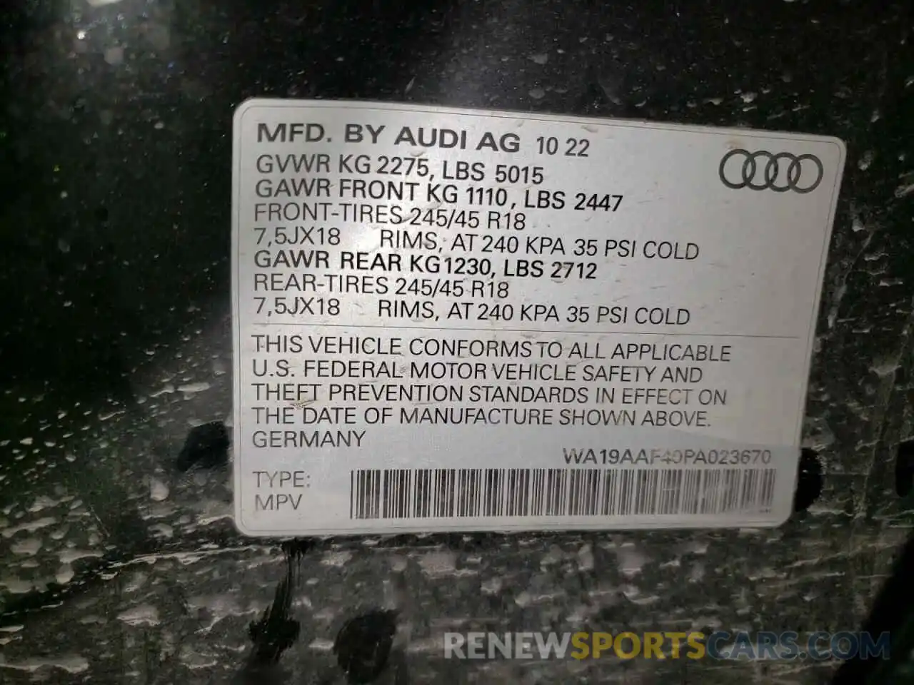 12 Photograph of a damaged car WA19AAF40PA023670 AUDI A4 2023