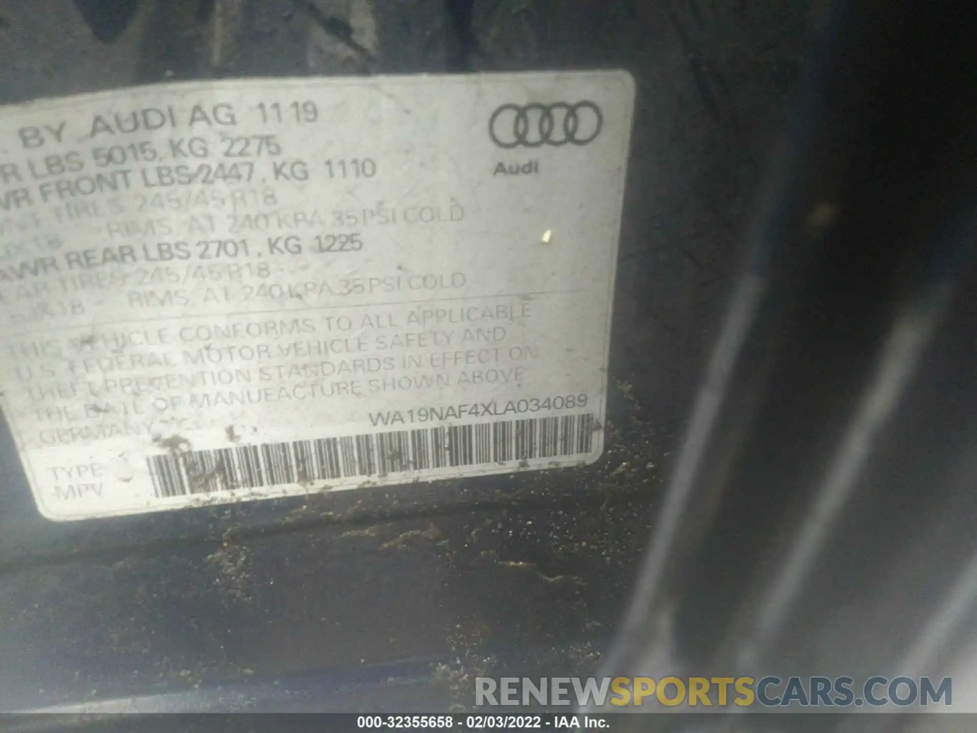 9 Photograph of a damaged car WA19NAF4XLA034089 AUDI A4 ALLROAD 2020