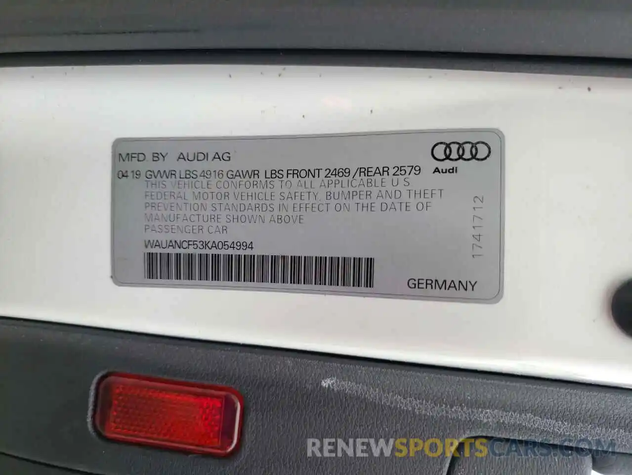 10 Фотография поврежденного автомобиля WAUANCF53KA054994 AUDI A5 2019