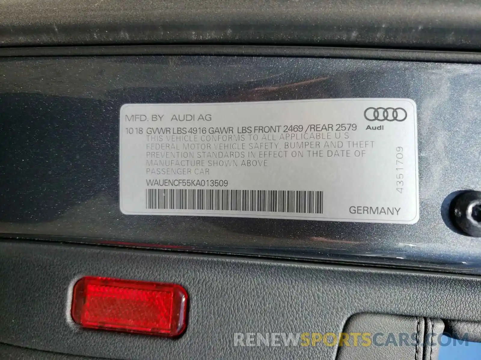 10 Фотография поврежденного автомобиля WAUENCF55KA013509 AUDI A5 2019