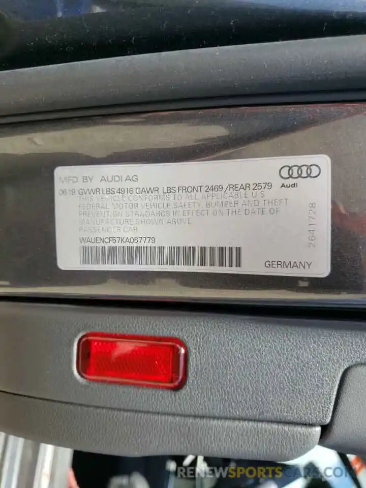 10 Фотография поврежденного автомобиля WAUENCF57KA067779 AUDI A5 2019