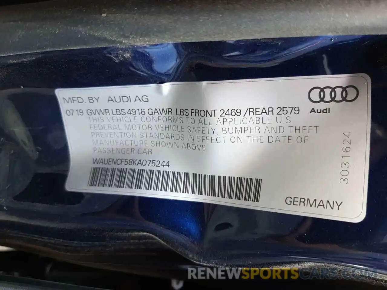 10 Фотография поврежденного автомобиля WAUENCF58KA075244 AUDI A5 2019