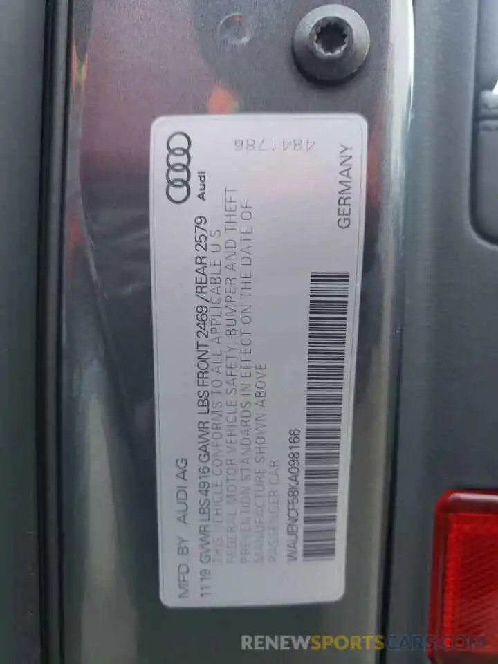 10 Фотография поврежденного автомобиля WAUENCF58KA098166 AUDI A5 2019