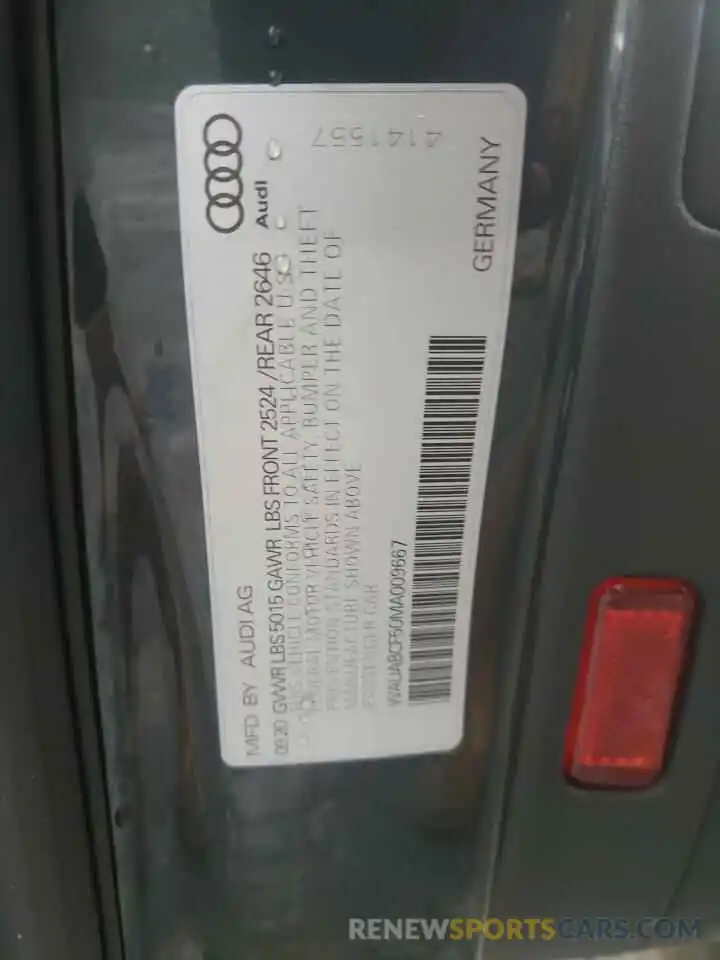 10 Фотография поврежденного автомобиля WAUABCF50MA009667 AUDI A5 2021