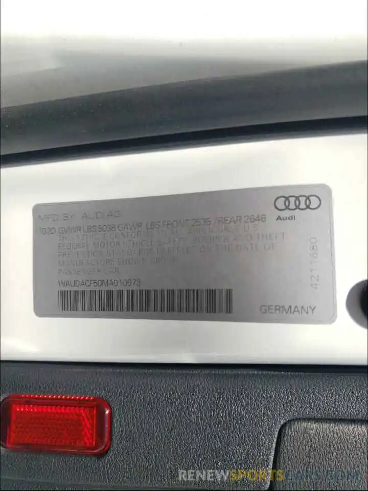 10 Фотография поврежденного автомобиля WAUDACF50MA010673 AUDI A5 2021