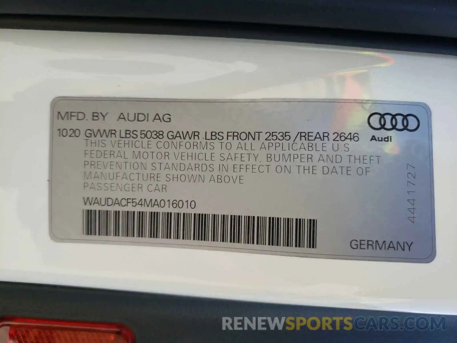 10 Фотография поврежденного автомобиля WAUDACF54MA016010 AUDI A5 2021