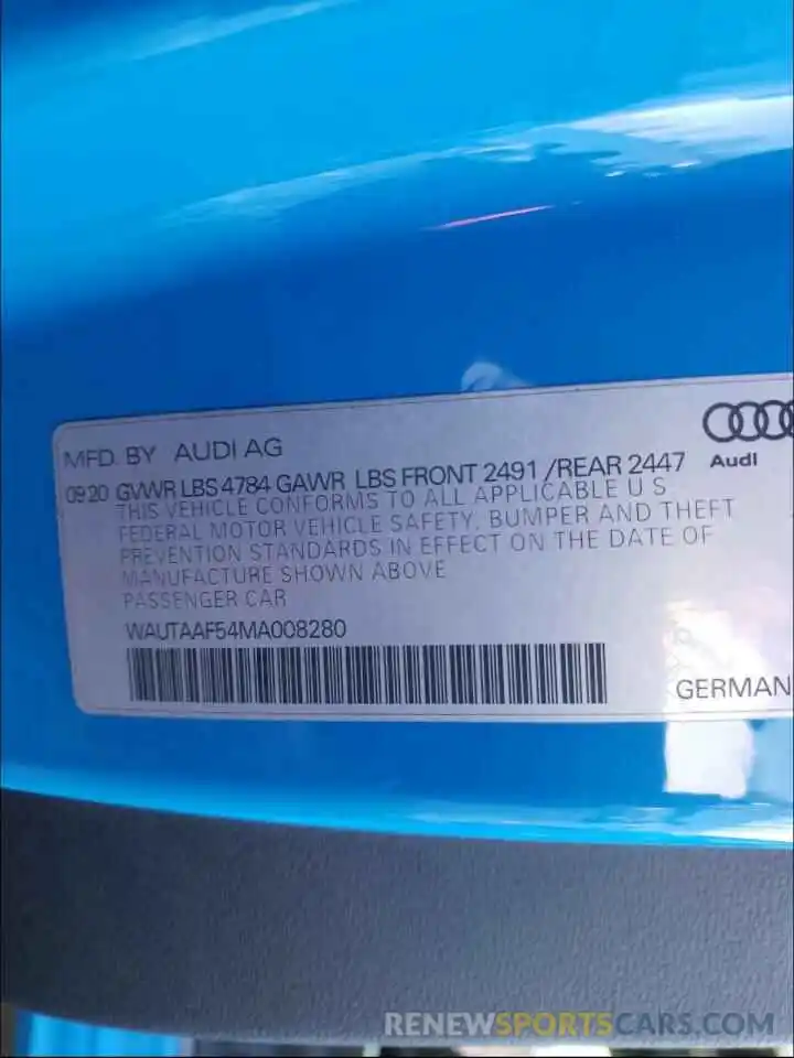 10 Фотография поврежденного автомобиля WAUTAAF54MA008280 AUDI A5 2021