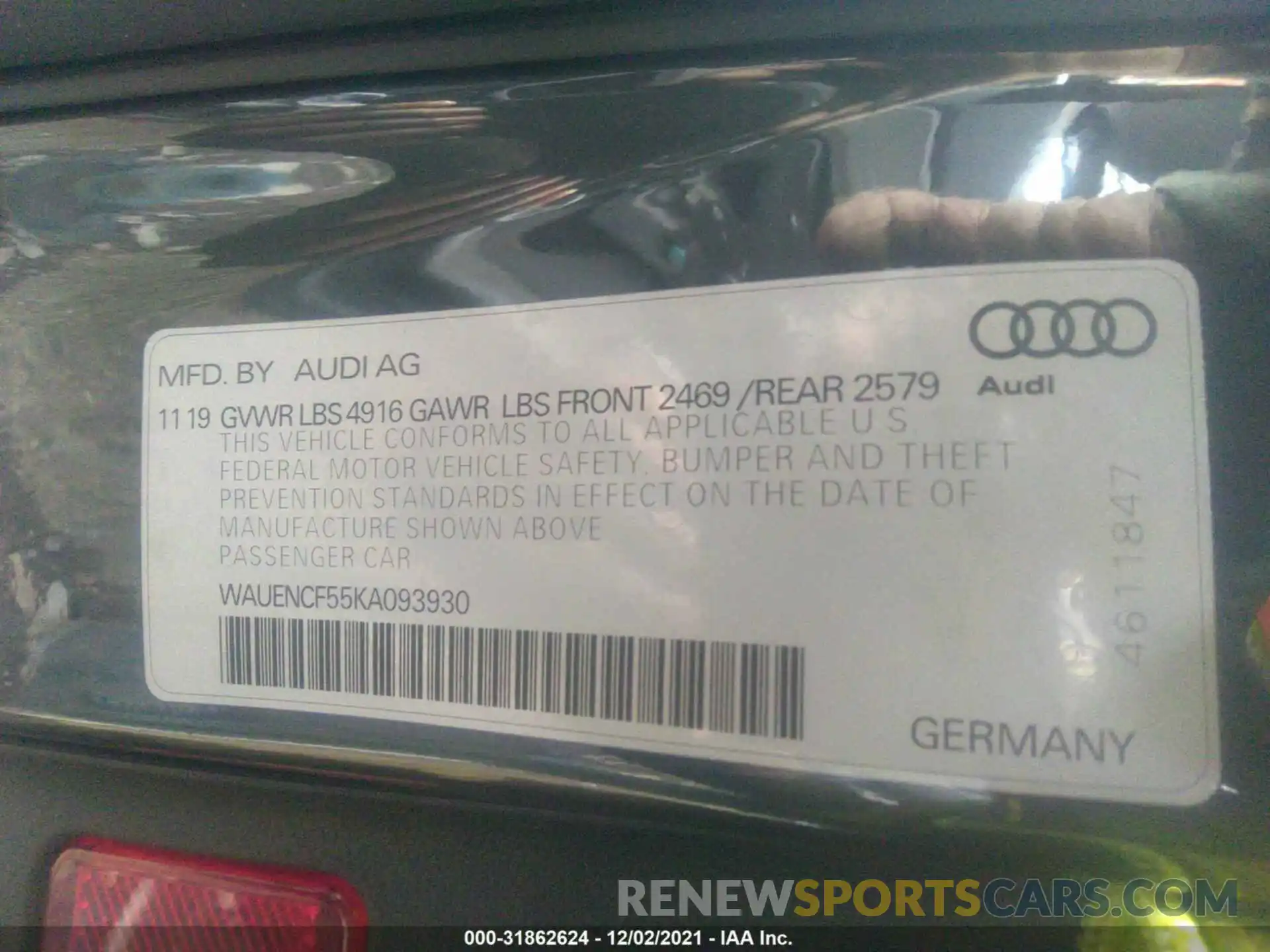 9 Фотография поврежденного автомобиля WAUENCF55KA093930 AUDI A5 SPORTBACK 2019