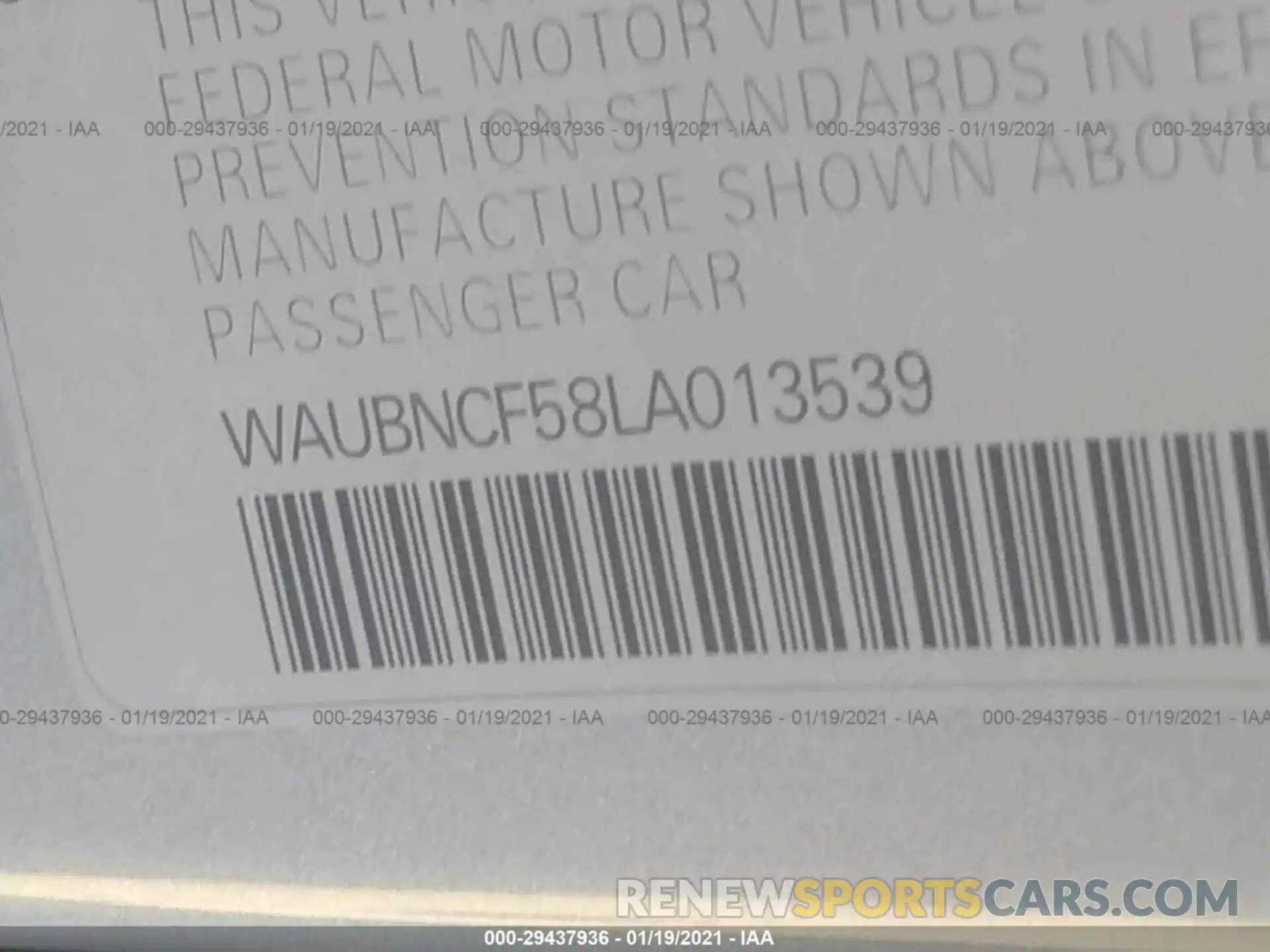 9 Photograph of a damaged car WAUBNCF58LA013539 AUDI A5 SPORTBACK 2020