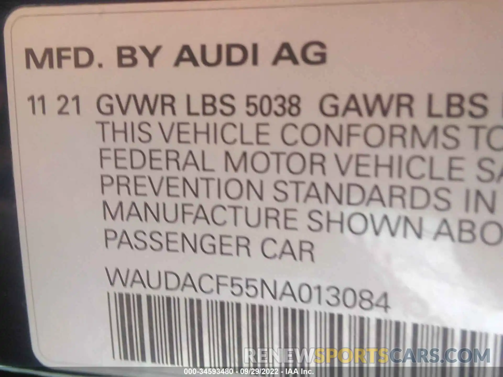 9 Photograph of a damaged car WAUDACF55NA013084 AUDI A5 SPORTBACK 2022