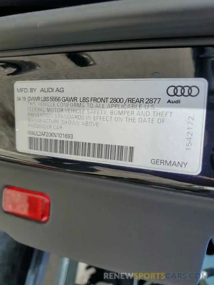 12 Фотография поврежденного автомобиля WAUL2AF20KN101693 AUDI A6 2019