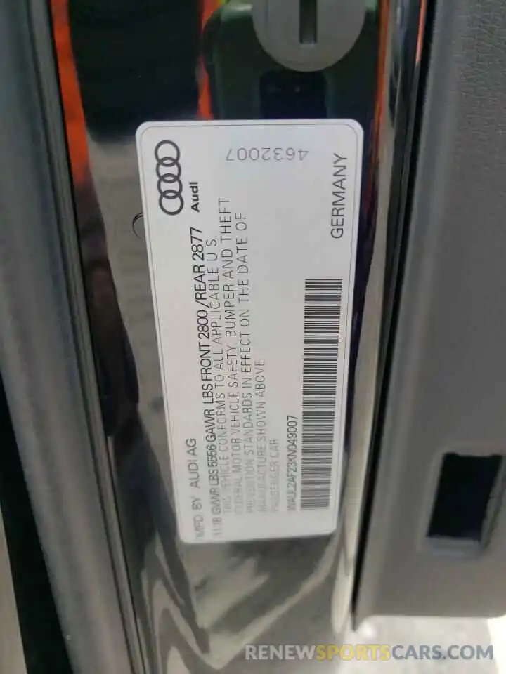 10 Фотография поврежденного автомобиля WAUL2AF23KN049007 AUDI A6 2019