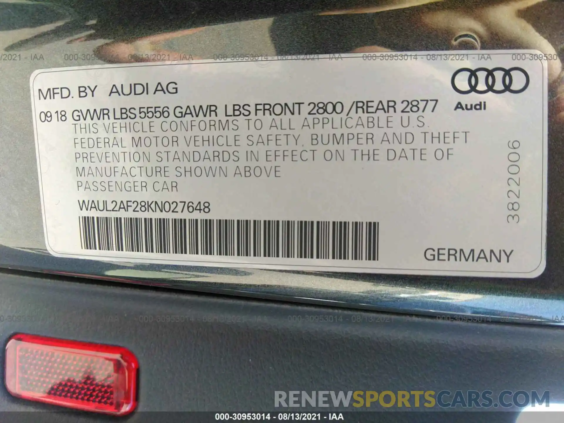 9 Photograph of a damaged car WAUL2AF28KN027648 AUDI A6 2019