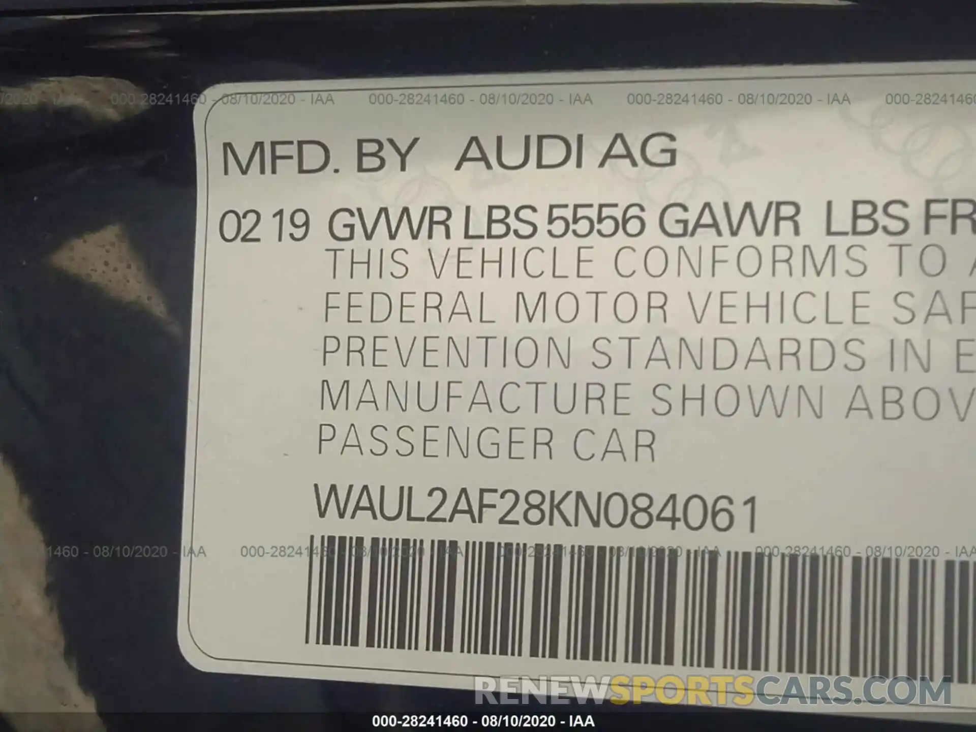 9 Photograph of a damaged car WAUL2AF28KN084061 AUDI A6 2019