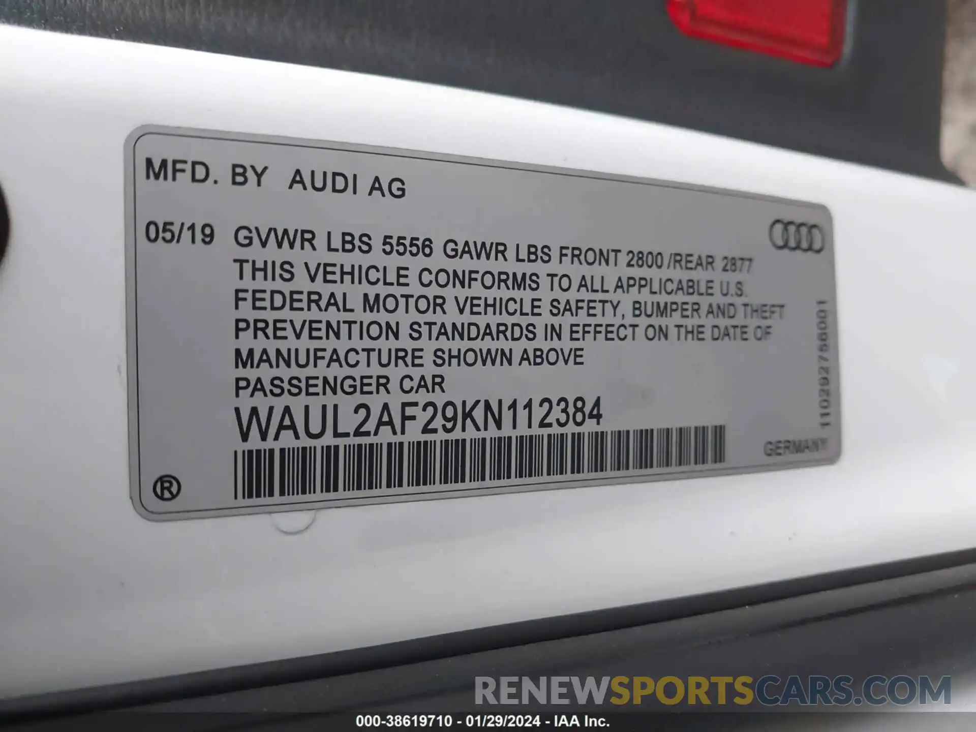 9 Фотография поврежденного автомобиля WAUL2AF29KN112384 AUDI A6 2019