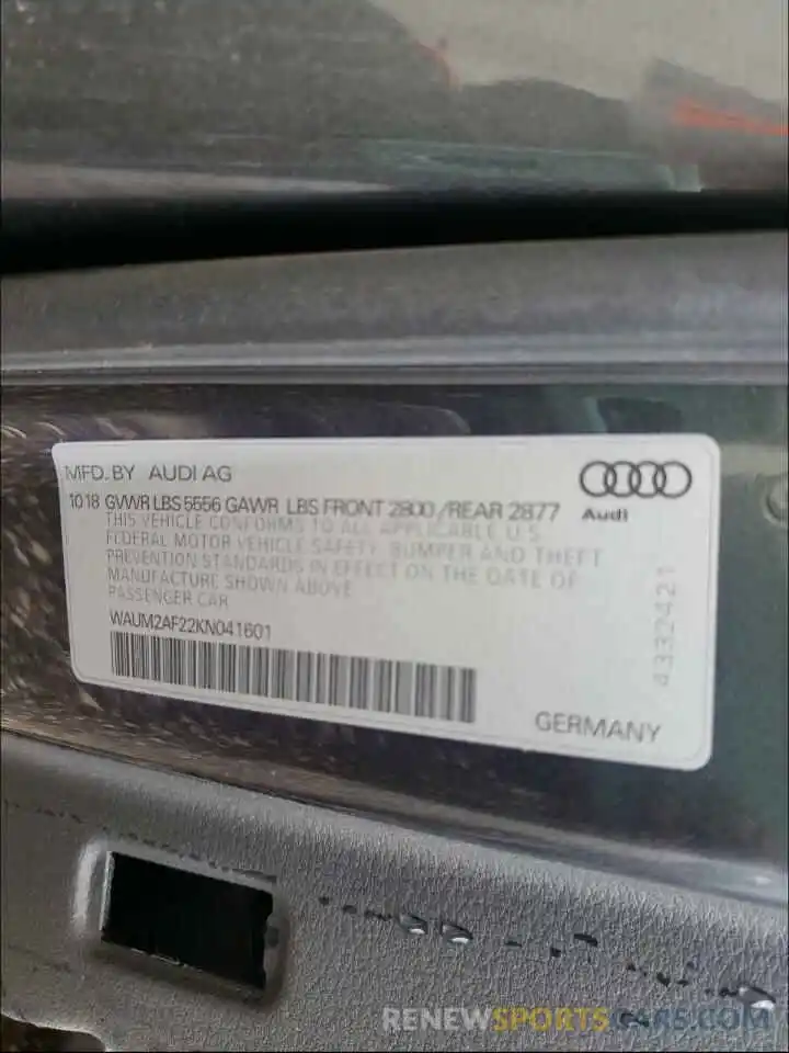 10 Фотография поврежденного автомобиля WAUM2AF22KN041601 AUDI A6 2019