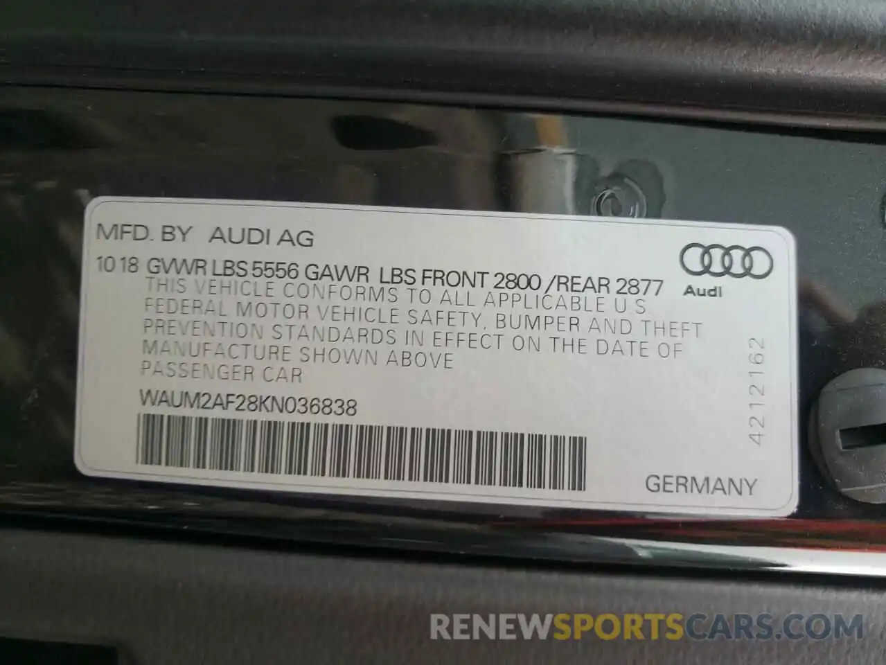 10 Photograph of a damaged car WAUM2AF28KN036838 AUDI A6 2019