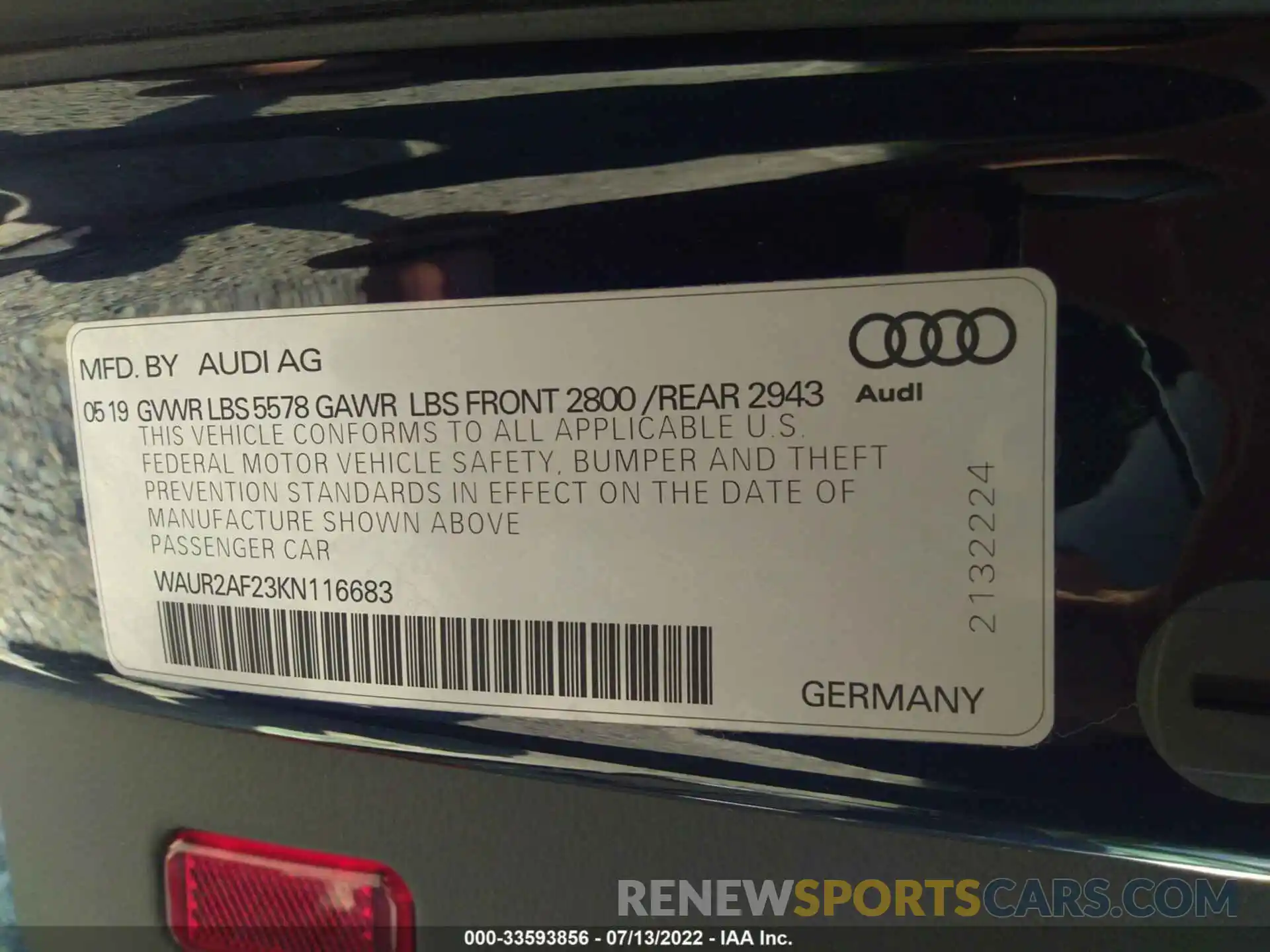 9 Photograph of a damaged car WAUR2AF23KN116683 AUDI A7 2019