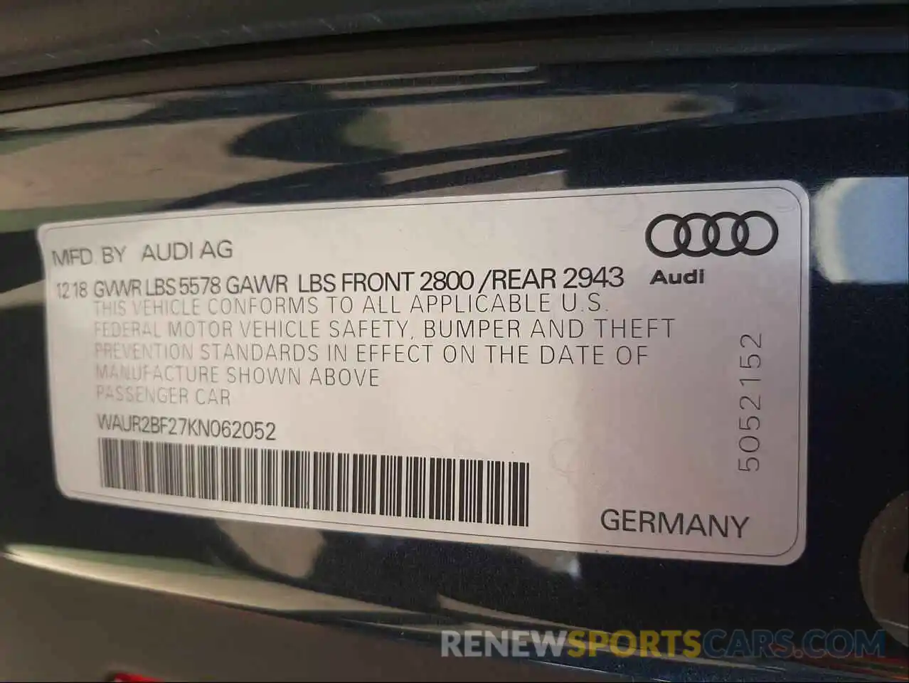 10 Photograph of a damaged car WAUR2BF27KN062052 AUDI A7 2019