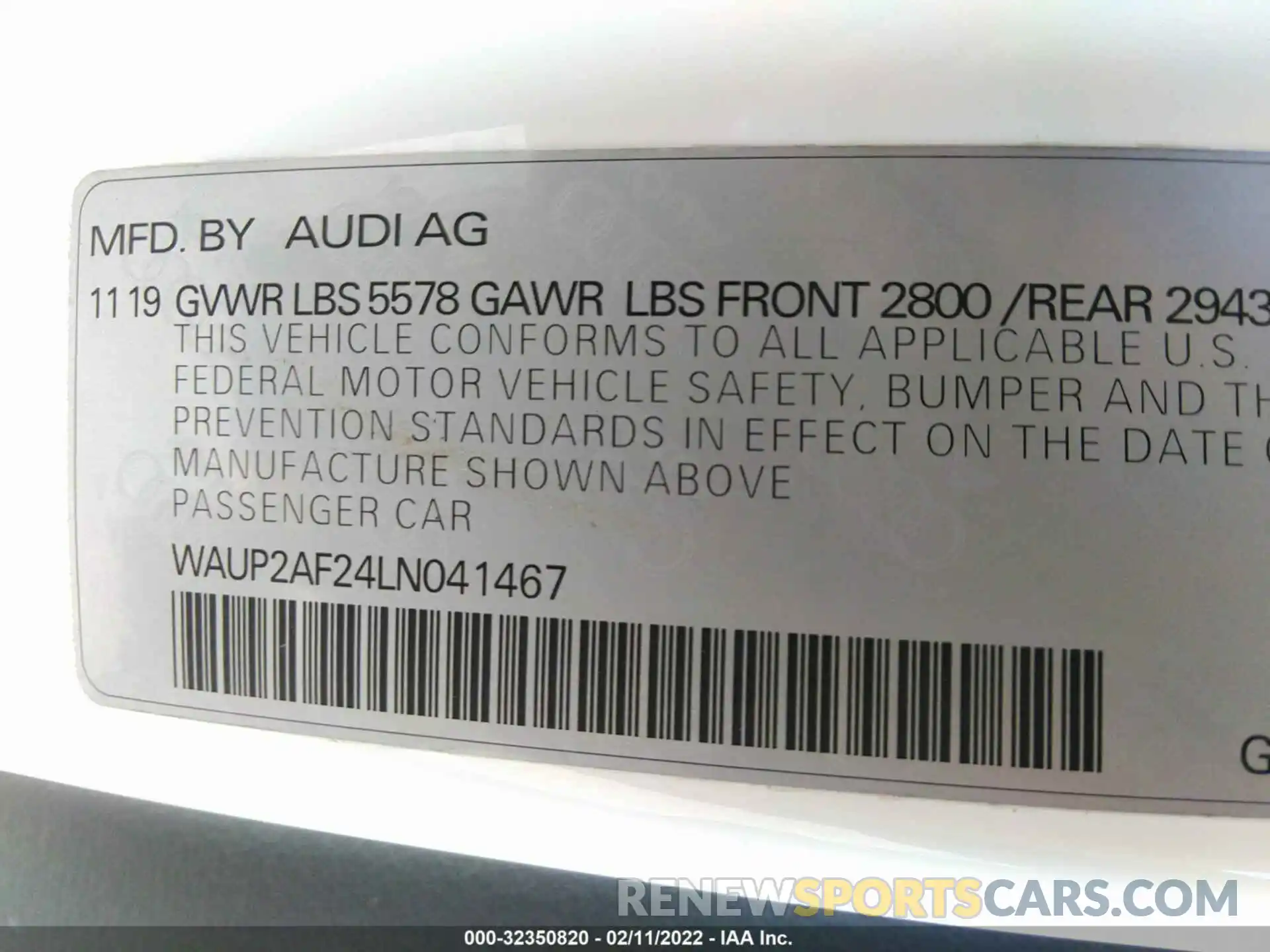 9 Photograph of a damaged car WAUP2AF24LN041467 AUDI A7 2020