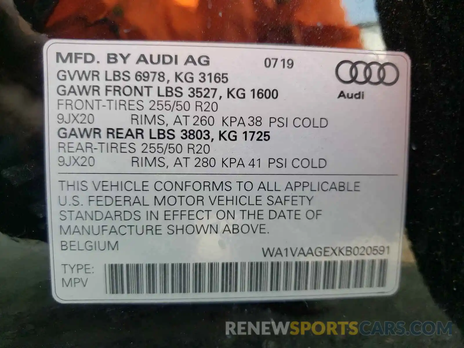 10 Photograph of a damaged car WA1VAAGEXKB020591 AUDI ALL OTHER 2019