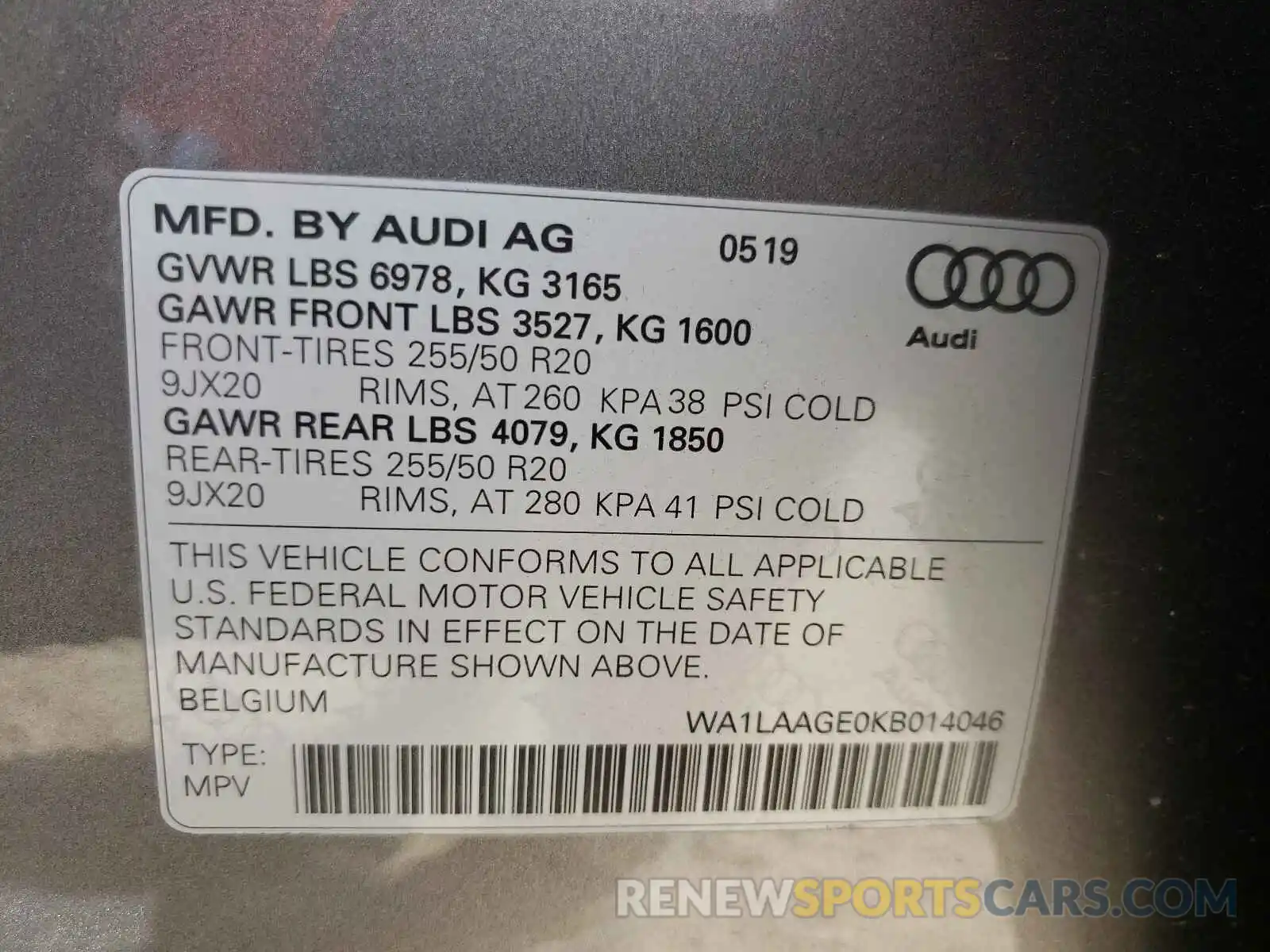 10 Photograph of a damaged car WA1LAAGE0KB014046 AUDI E-TRON 2019