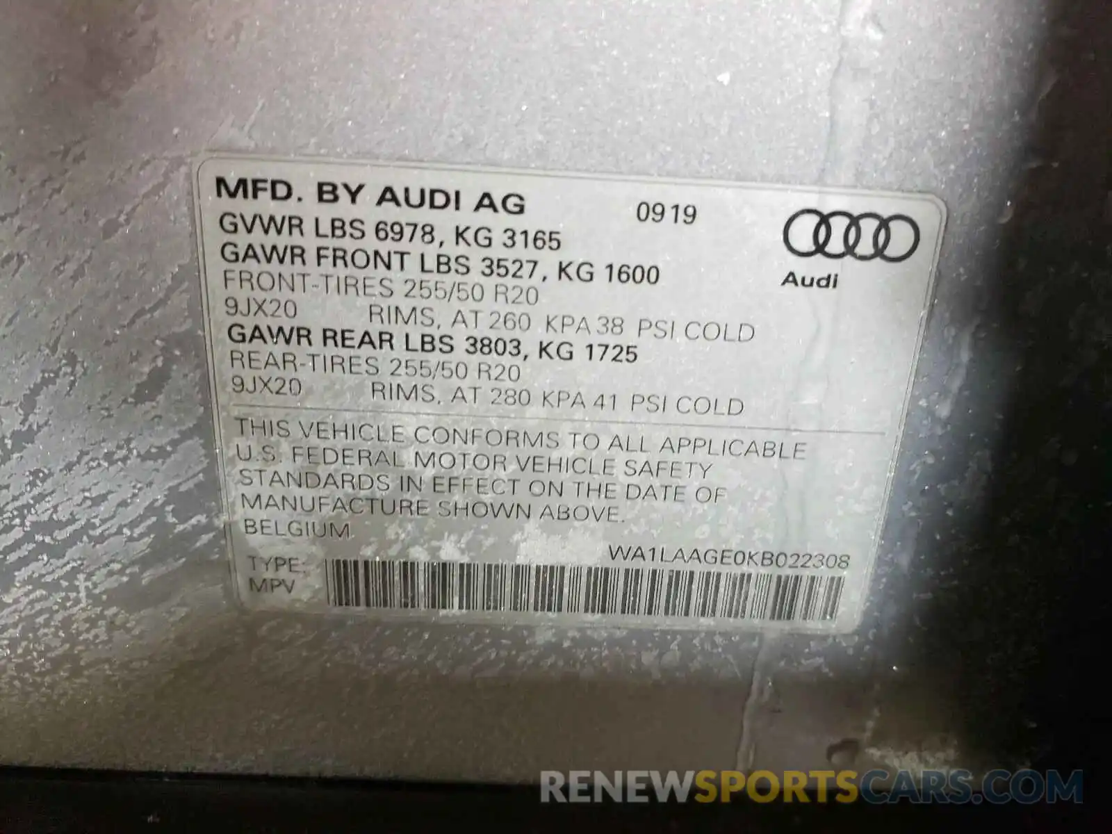 10 Photograph of a damaged car WA1LAAGE0KB022308 AUDI E-TRON 2019