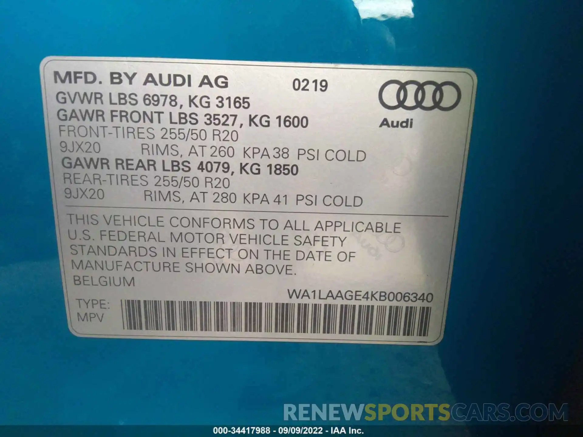 9 Photograph of a damaged car WA1LAAGE4KB006340 AUDI E-TRON 2019