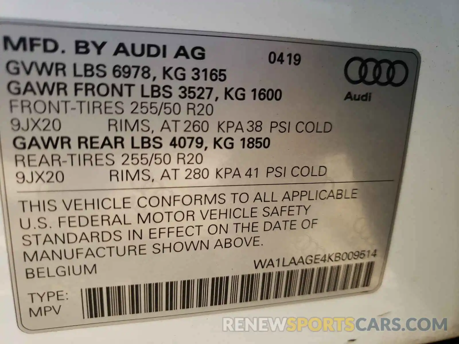 10 Photograph of a damaged car WA1LAAGE4KB009514 AUDI E-TRON 2019