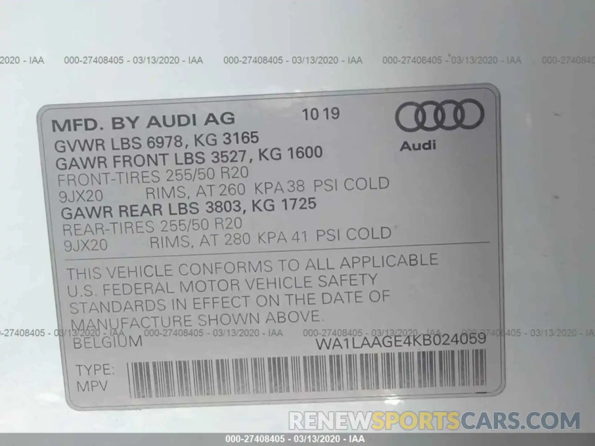 9 Photograph of a damaged car WA1LAAGE4KB024059 AUDI E-TRON 2019